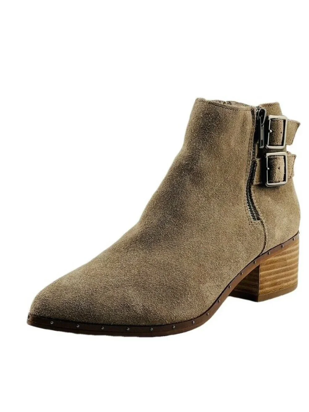 Bleecker & Bond Womens Suede Ankle Boots With Buckles & Side Zipper - Size 7.5 -